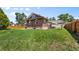 Spacious backyard featuring well-maintained lawn, privacy fence, and rear view of brick home at 5008 Sherman St, Denver, CO 80216