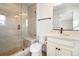 Clean bathroom with a shower, toilet and single vanity at 2388 W 165Th Pl, Broomfield, CO 80023