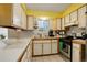 Functional kitchen featuring white cabinets, an oven, and tile backsplash at 9642 Meade Ct, Westminster, CO 80031