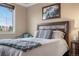 Comfortable bedroom with a window view, mountain artwork and natural light at 10061 Bluffmont Ct, Lone Tree, CO 80124