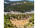 Aerial view of the beautiful, creek-filled valley with scattered homes and wooded areas at 20951 Pleasant Park Rd, Conifer, CO 80433