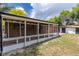 Covered patio with a white railing leading to the expansive backyard and convenient storage shed at 6176 Ammons St, Arvada, CO 80004