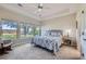 Comfortable bedroom with tray ceilings and large windows overlooking a lush landscape, creating a serene retreat at 4781 Mariposa Rd, Castle Rock, CO 80104