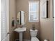 Small powder room with pedestal sink and toilet at 3260 Jonquil St, Castle Rock, CO 80109