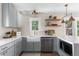 Well-equipped kitchen featuring stainless steel appliances, gray cabinets, and a farmhouse sink at 1474 S Emerson St, Denver, CO 80210