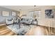 Bright living room featuring hardwood floors, modern decor, a decorative rug and large windows at 9120 W Bellwood Pl, Littleton, CO 80123
