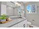 Bathroom features a sleek vanity with modern fixtures, and a well lit mirror at 4750 E Louisiana Ave, Denver, CO 80246
