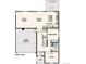 Blueprint of main level featuring a two-car garage, a great room, kitchen, dining, and bed and bath at 4334 Gozzer Ranch Dr, Elizabeth, CO 80107