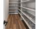 Organized pantry with ample shelving space featuring marble-styled surfaces and wood flooring at 730 Edenborn Pl, Castle Rock, CO 80104