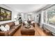 Bright living room with hardwood floors, large windows, and comfortable leather seating, perfect for relaxation at 13000 Willow Ln, Golden, CO 80401