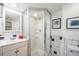 Bathroom features a white vanity and a standing shower at 27407 Upper Cold Spg Gulch Rd, Golden, CO 80401