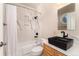 Modern bathroom with black vessel sink and marble shower at 774 Chamberlain Way, Highlands Ranch, CO 80126