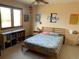 Comfortable bedroom with a ceiling fan, a window, and plenty of storage space for books and decor at 16119 E Prentice Ln, Centennial, CO 80015