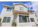 Exterior view of a two story home with neutral siding and trim at 19058 E Hickock Dr, Parker, CO 80134