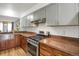 Bright kitchen featuring stainless steel appliances, granite countertops, wood cabinets, and a farmhouse sink at 1255 S Dillon Way, Aurora, CO 80012