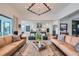 Open living room with couches, hardwood floors, and kitchen views at 6001 Powell Rd, Parker, CO 80134