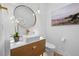 Modern powder room with floating vanity and elegant finishes at 6001 Powell Rds, Parker, CO 80134