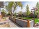 Backyard view with landscaping, custom garden boxes and mature trees at 1313 Garden Cir, Longmont, CO 80501