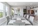 Contemporary dining area with a modern table set, large windows, and access to an outdoor patio at 8299 S Kellerman, Aurora, CO 80016
