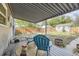 Covered patio with table and chairs, overlooking a grassy backyard at 1164 Chester St, Aurora, CO 80010