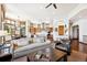 Open floor plan features a spacious living area with modern furniture and a seamless transition to the kitchen at 6194 Falcon Ridge Way, Morrison, CO 80465