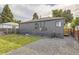 Side exterior view of backyard with new grass, stone area, and air conditioning unit at 1640 Iola St, Aurora, CO 80010