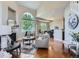 Inviting living room with hardwood floors, a fireplace, and large windows offering ample natural light at 6827 S Webster St # E, Littleton, CO 80128