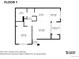 Detailed floor plan showcases layout of first floor, including living room, kitchen, bedroom, and covered patio at 4605 Copeland Loop # 103, Highlands Ranch, CO 80126