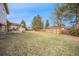 Spacious backyard with mature trees and wooden fence at 6298 S Harlan Way, Littleton, CO 80123