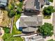 Home aerial showcases back yard, patio, lush green grass, trees and landscaping at 20455 E Grand Ln, Aurora, CO 80015