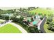 Aerial view of neighborhood amenities like the playground and pickleball court at 5009 Mt Osage St, Frederick, CO 80504