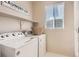 Laundry room with washer, dryer, and shelving at 6448 Silver Mesa Dr # B, Highlands Ranch, CO 80130