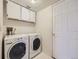 Bright laundry room with washer, dryer, and cabinets at 10048 Deer Creek St, Highlands Ranch, CO 80129