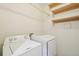 Laundry room featuring new washer and dryer, plus storage shelves at 6973 W Louisiana Ave # E, Denver, CO 80232