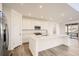 Modern kitchen with white cabinets, stainless steel appliances, island, and access to the deck at 2956 S Quaker St, Morrison, CO 80465