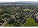 Wide aerial shot showing a residential neighborhood, green spaces and mountain views at 12183 W Chenango Dr, Morrison, CO 80465