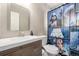 Bathroom featuring a Star Wars shower curtain, modern sink, and a clean design at 15716 E Temple Pl, Aurora, CO 80015