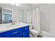 Bathroom featuring a modern vanity with a white countertop and stylish blue cabinetry at 6468 S Forest St, Centennial, CO 80121