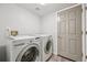 Convenient laundry room with modern washer and dryer units and access to the outdoors at 6468 S Forest St, Centennial, CO 80121