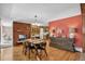 Inviting dining room featuring a brick fireplace and stylish decor at 2920 S York St, Denver, CO 80210