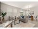 Open-concept living room with modern furniture, ample natural light, and an adjacent dining area at 4343 S Nepal Ct, Centennial, CO 80015