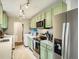 Well-lit kitchen with stainless steel appliances, charming sage-green cabinets, and a convenient laundry area at 6346 Fenton St, Arvada, CO 80003