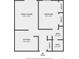 Layout of the home showing a Gathering room, kitchen, bedroom, and two bathrooms with closet space at 1304 S Parker Rd # 359, Denver, CO 80231