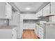 Updated kitchen with white cabinets, granite countertops, and modern appliances at 12023 E Harvard Ave # 203, Aurora, CO 80014