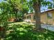 Well-maintained backyard with mature trees, green lawn, and a storage shed at 3780 W 66Th Ave, Arvada, CO 80003