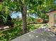 Backyard featuring lush green lawn, mature trees, and a covered patio area at 3780 W 66Th Ave, Arvada, CO 80003