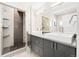 Modern bathroom featuring a glass-enclosed shower and double vanity sinks at 3515 S Ogden St, Englewood, CO 80113