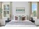 Comfortable main bedroom with plush bedding, decorative pillows, and matching bedside lamps at 101 Granby Way # B, Aurora, CO 80011