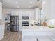 Modern kitchen with white cabinets and stainless steel appliances at 11261 W Quincy Pl, Littleton, CO 80127