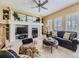 Comfortable living room with a fireplace, built-in shelves, and lots of natural light at 10904 Eagle Run Dr, Parker, CO 80138